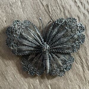 Vintage Butterfly Silver Tone Brooch Pin